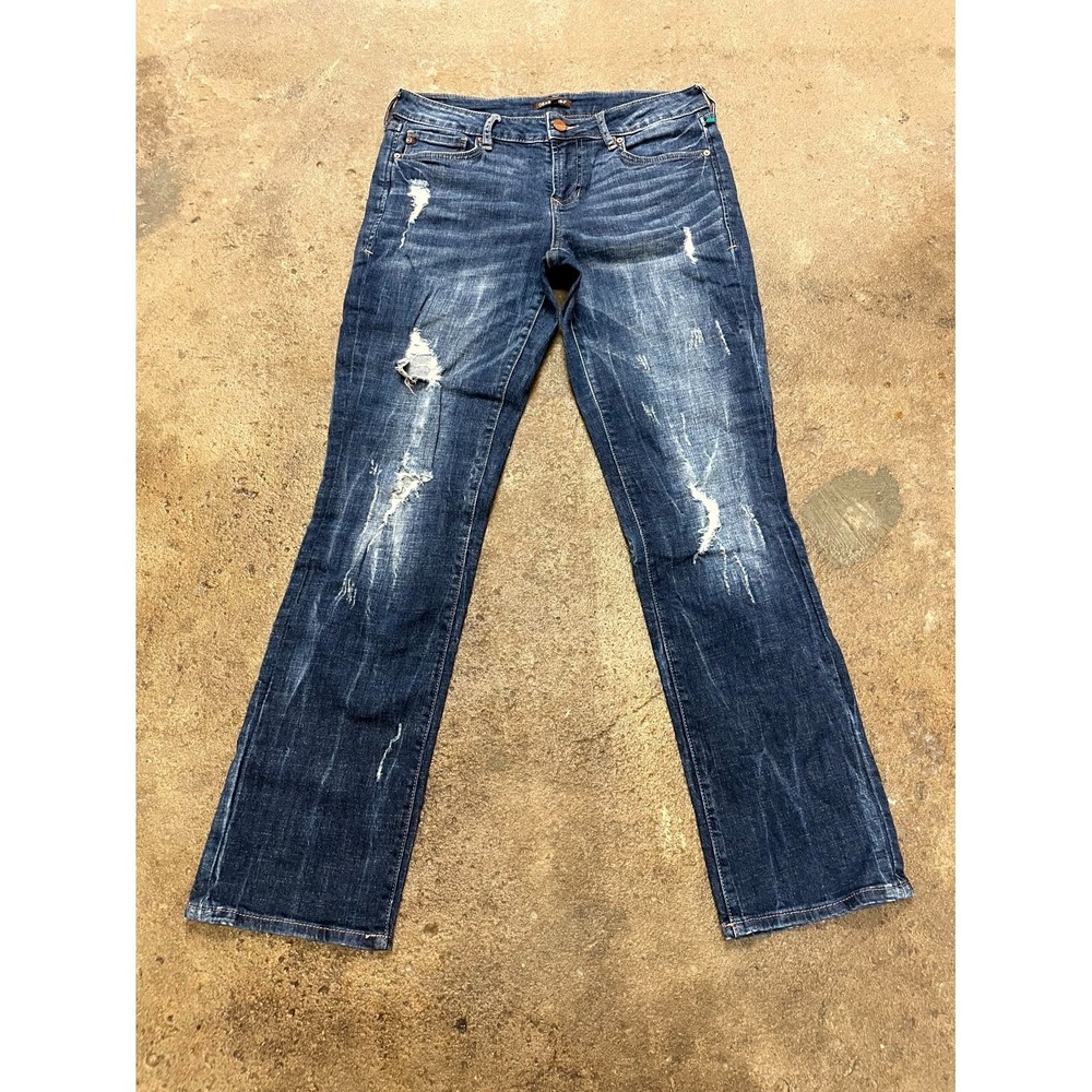 Dear John Playback Cuffed Cropped Straight Jeans Womens 27 Blue Denim Distressed